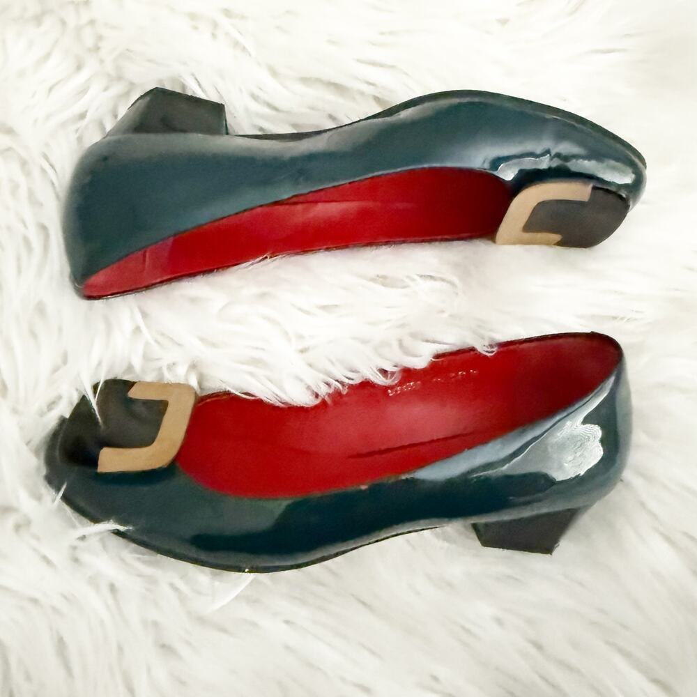 MILLIE'S | Navy Blue Patent Leather Loafer Slip-on Tan Buckle | Size 235, US 7 - Picture 9 of 11